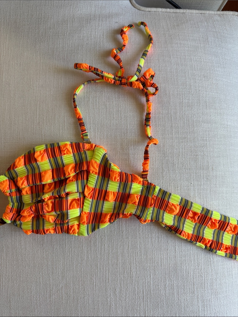 NWOT Montce Tori Ties Neon Plaid Bandeau Bikini Top - Picture 3 of 6